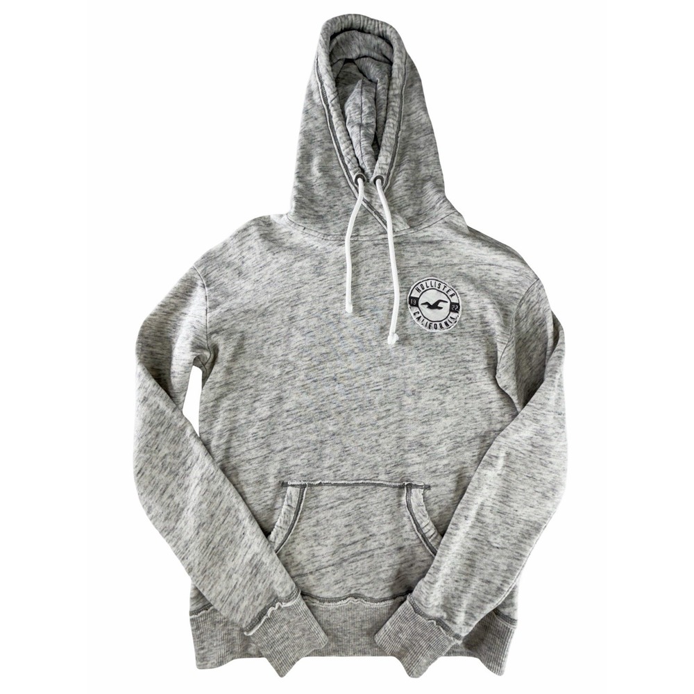Hollister California Size Small Gray Pullover Hoodie Logo Thumb Hole Sweatshirt